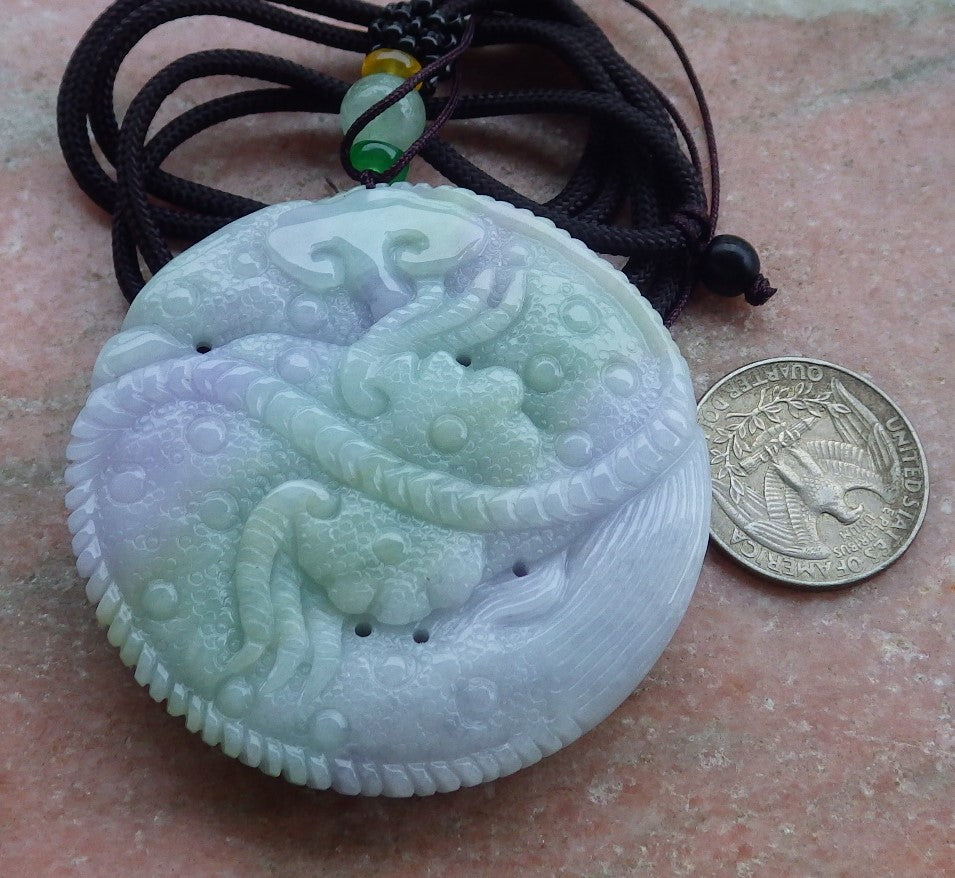 Certified Lavender Green Burma 100% Natural A Jade jadeite Pendant Dragon Mouse Rat Peanut Ruyi Necklace 望子成龙 650126
