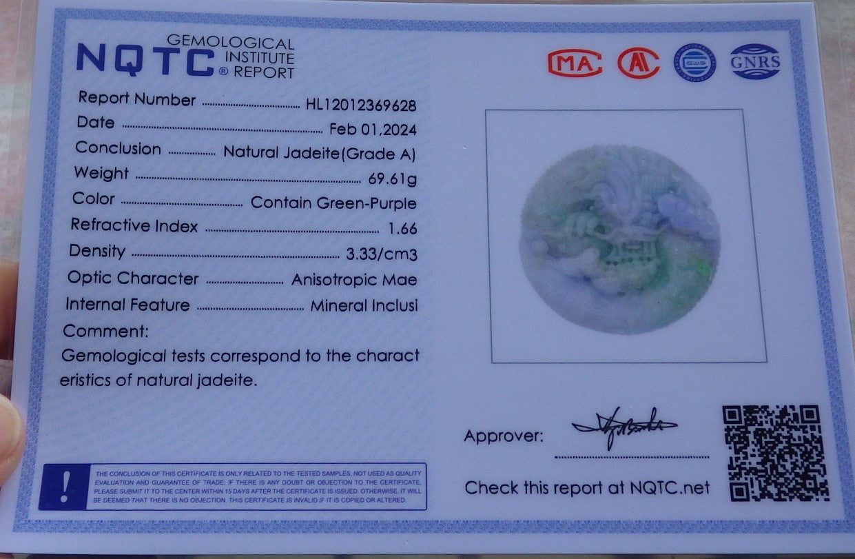 Certified Lavender Green Burma 100% Natural A Jade jadeite Pendant Dragon Mouse Rat Peanut Ruyi Necklace 望子成龙 650126