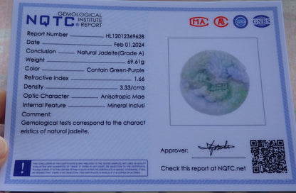 Certified Lavender Green Burma 100% Natural A Jade jadeite Pendant Dragon Mouse Rat Peanut Ruyi Necklace 望子成龙 650126