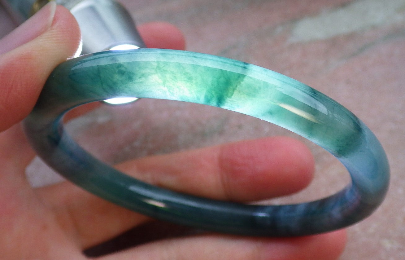 Certified Icy Green Burma 100% Natural A JADE Jadeite Circle Bangle Bracelet 57 mm 手镯 650137 TN