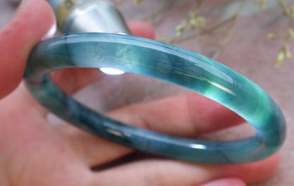 Certified Icy Green Burma 100% Natural A JADE Jadeite Circle Bangle Bracelet 57 mm 手镯 650137 TN