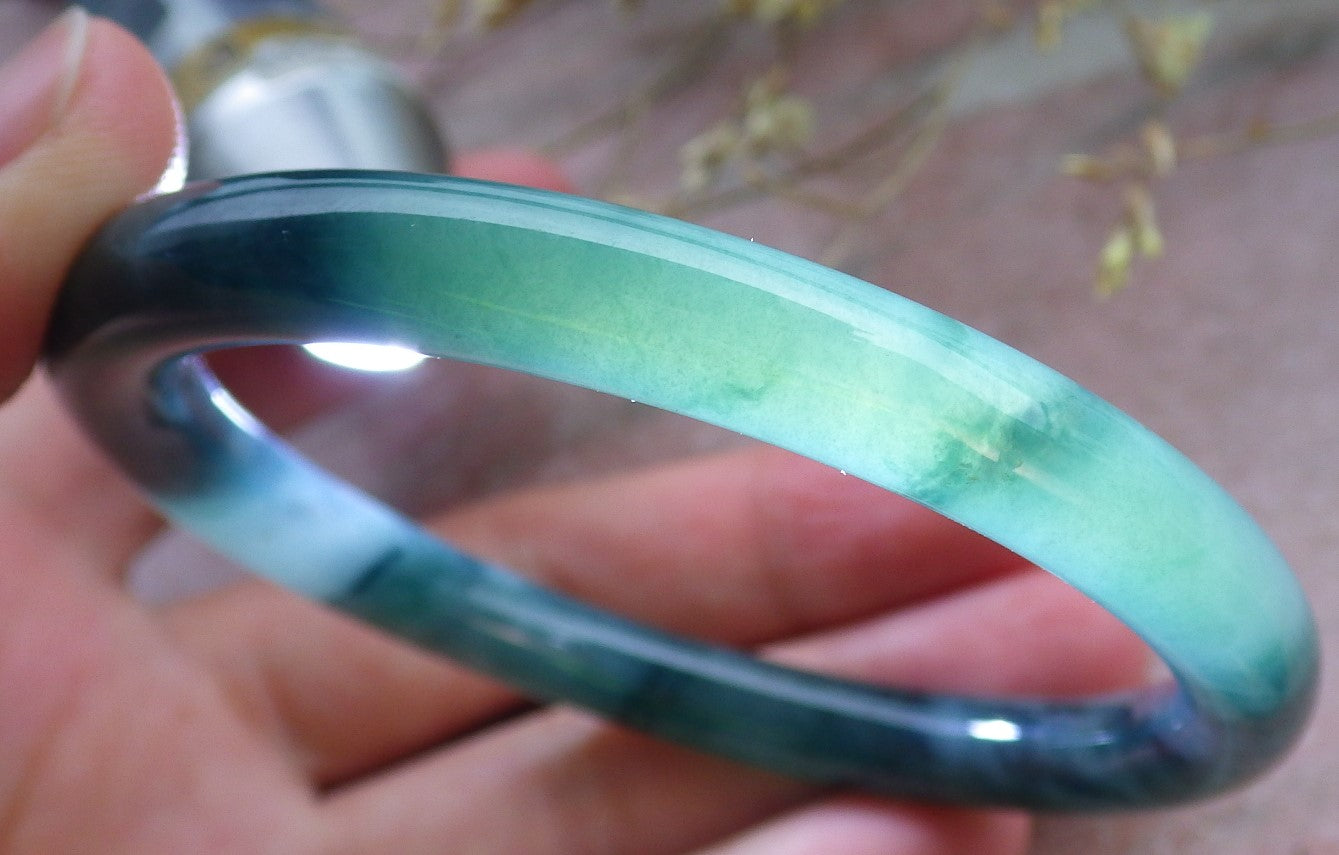 Certified Icy Green Burma 100% Natural A JADE Jadeite Circle Bangle Bracelet 57 mm 手镯 650137 TN