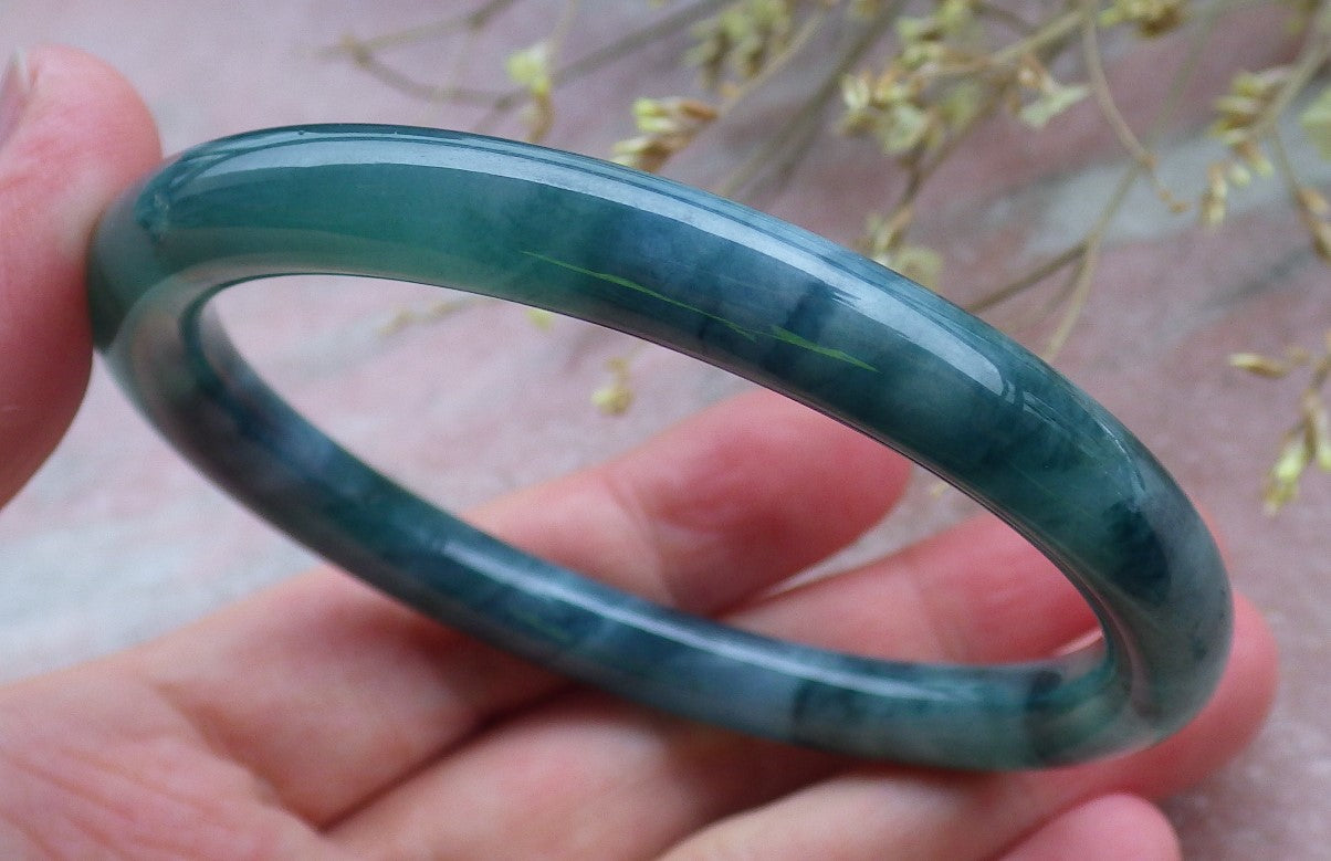 Certified Icy Green Burma 100% Natural A JADE Jadeite Circle Bangle Bracelet 57 mm 手镯 650137 TN