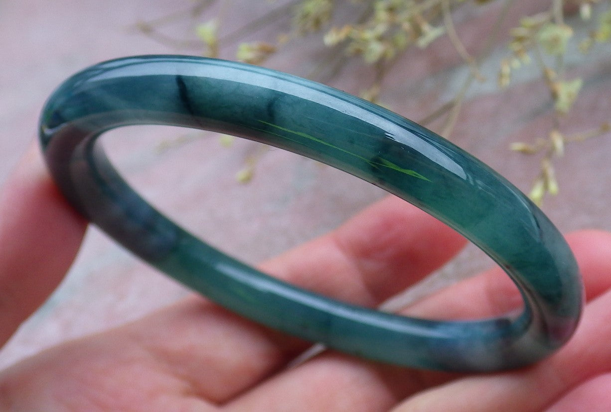 Certified Icy Green Burma 100% Natural A JADE Jadeite Circle Bangle Bracelet 57 mm 手镯 650137 TN