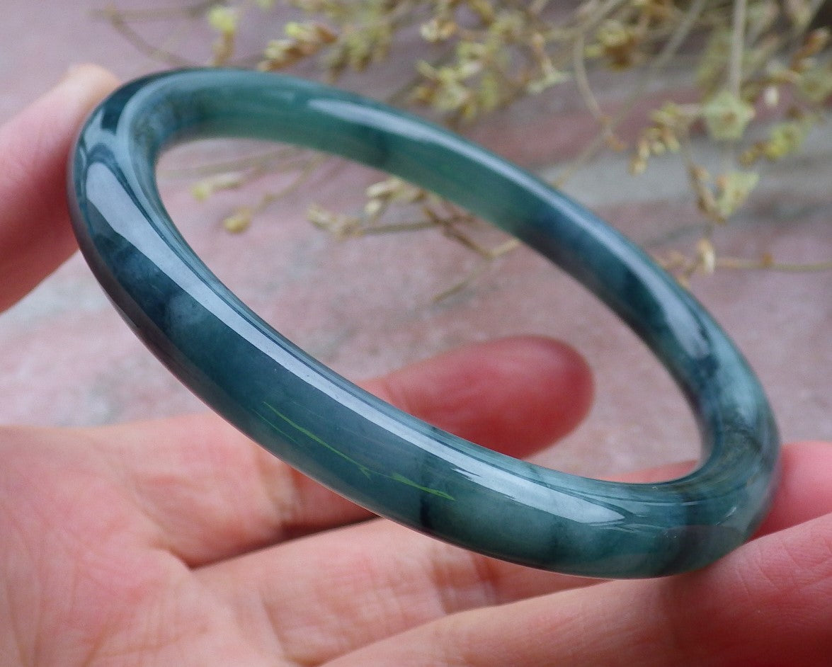Certified Icy Green Burma 100% Natural A JADE Jadeite Circle Bangle Bracelet 57 mm 手镯 650137 TN