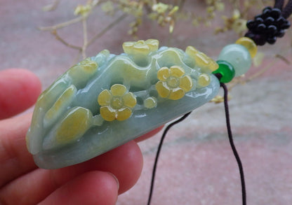 Certified Yellow Green Burma 100% Natural A Jade jadeite Pendant Deer Flower Necklace 梅花鹿 650181 TN