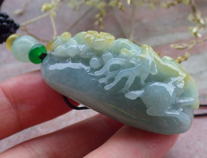 Certified Yellow Green Burma 100% Natural A Jade jadeite Pendant Deer Flower Necklace 梅花鹿 650181 TN