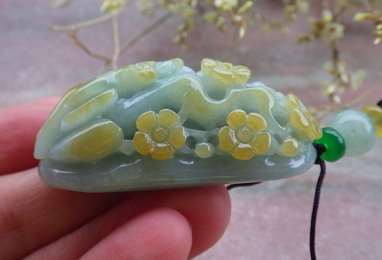 Certified Yellow Green Burma 100% Natural A Jade jadeite Pendant Deer Flower Necklace 梅花鹿 650181 TN