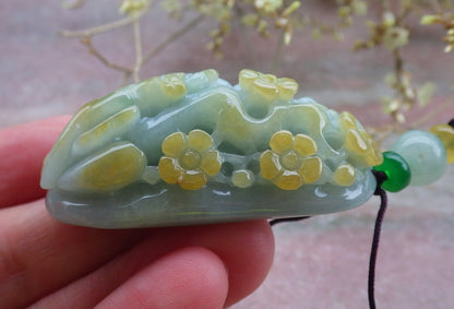Certified Yellow Green Burma 100% Natural A Jade jadeite Pendant Deer Flower Necklace 梅花鹿 650181 TN