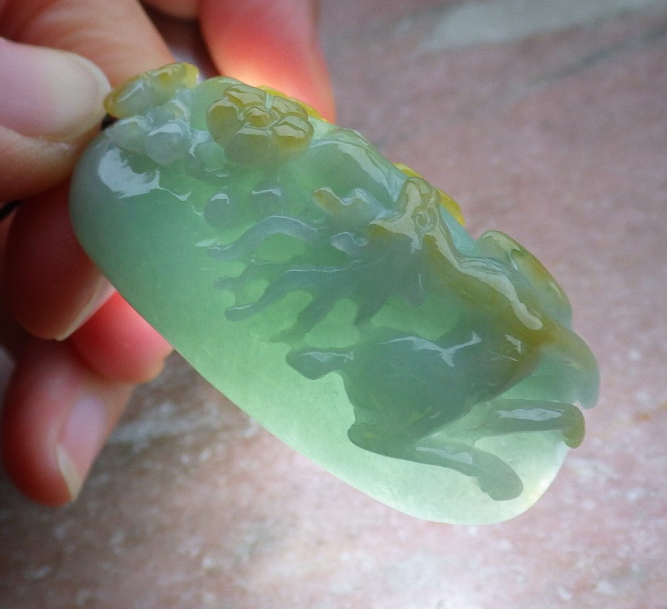 Certified Yellow Green Burma 100% Natural A Jade jadeite Pendant Deer Flower Necklace 梅花鹿 650181 TN