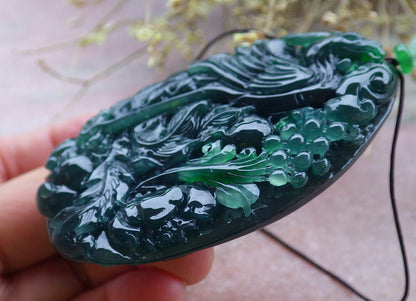 Certified Icy Green Burma 100% Natural A Jade jadeite Pendant Phoenix Flower Ruyi Bead Necklace 凤凰 650200 TN