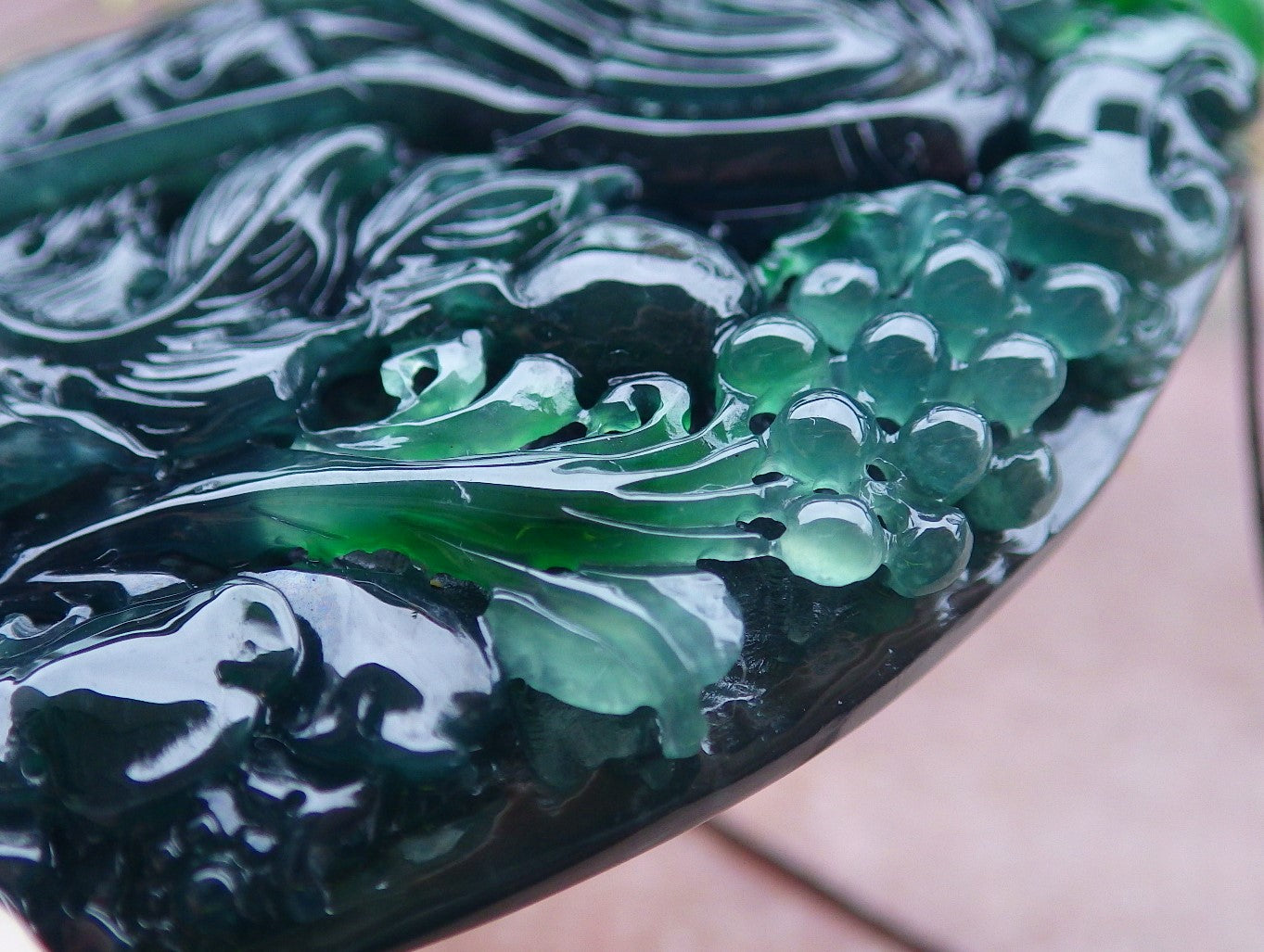 Certified Icy Green Burma 100% Natural A Jade jadeite Pendant Phoenix Flower Ruyi Bead Necklace 凤凰 650200 TN