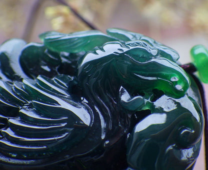 Certified Icy Green Burma 100% Natural A Jade jadeite Pendant Phoenix Flower Ruyi Bead Necklace 凤凰 650200 TN