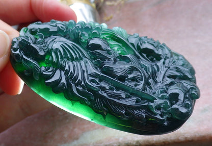 Certified Icy Green Burma 100% Natural A Jade jadeite Pendant Phoenix Flower Ruyi Bead Necklace 凤凰 650200 TN