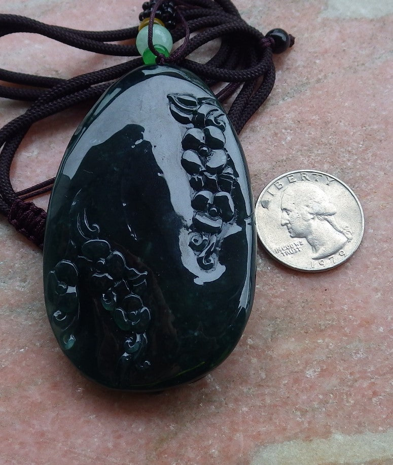 Certified Icy Green Burma 100% Natural A Jade jadeite Pendant Phoenix Flower Ruyi Bead Necklace 凤凰 650200 TN