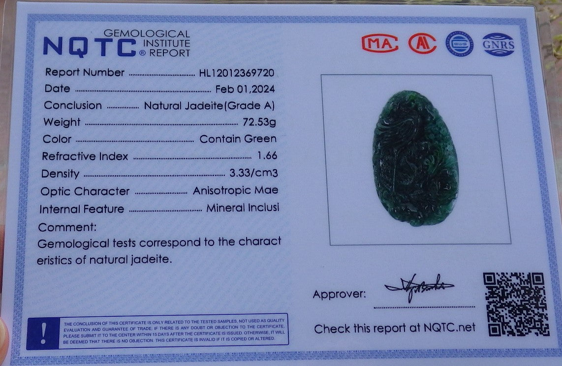 Certified Icy Green Burma 100% Natural A Jade jadeite Pendant Phoenix Flower Ruyi Bead Necklace 凤凰 650200 TN