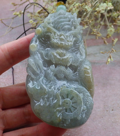 Certified Yellow Burma 100% Natural A Jade jadeite Pendant Dragon Bead Necklace 生意兴隆 650222 TN