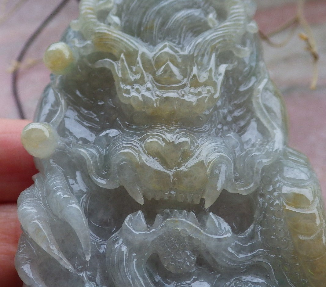 Certified Yellow Burma 100% Natural A Jade jadeite Pendant Dragon Bead Necklace 生意兴隆 650222 TN