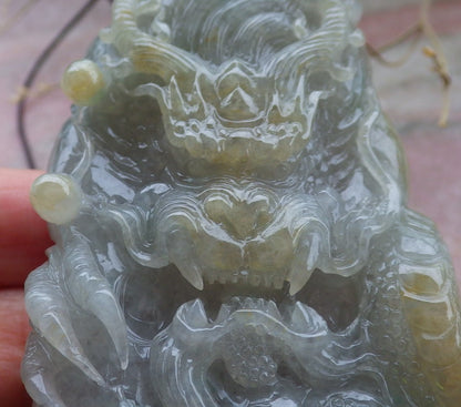 Certified Yellow Burma 100% Natural A Jade jadeite Pendant Dragon Bead Necklace 生意兴隆 650222 TN