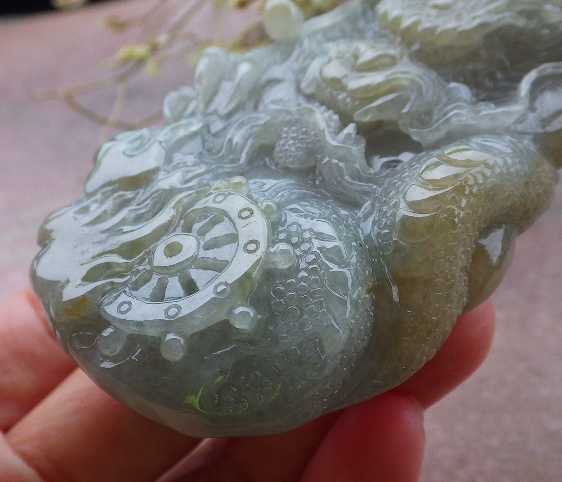 Certified Yellow Burma 100% Natural A Jade jadeite Pendant Dragon Bead Necklace 生意兴隆 650222 TN