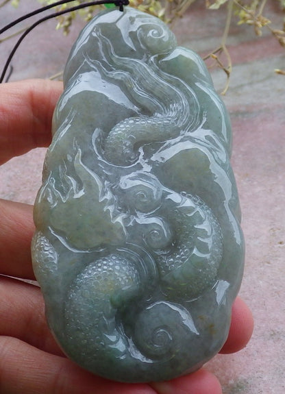 Certified Yellow Burma 100% Natural A Jade jadeite Pendant Dragon Bead Necklace 生意兴隆 650222 TN