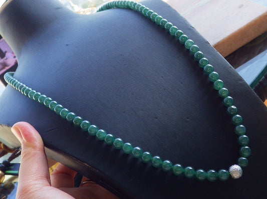 Certified Icy Green Burma 100% Natural A JADE Jadeite Bead Beads Necklace 27 inches 项链 640278 TN