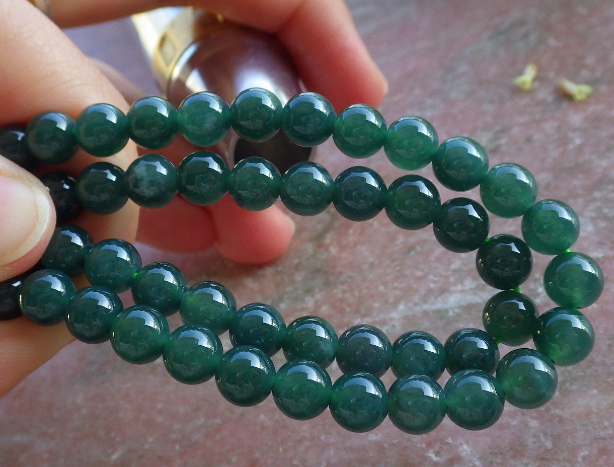 Certified Icy Green Burma 100% Natural A JADE Jadeite Bead Beads Necklace 27 inches 项链 640278 TN