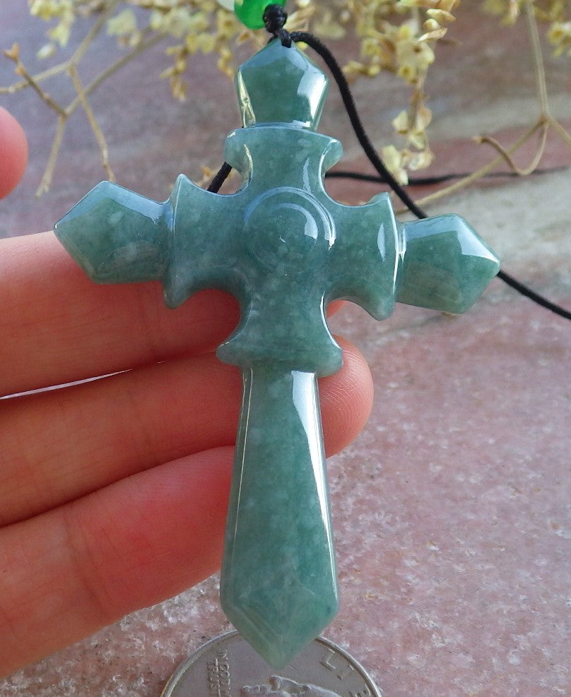 Certified Icy Green Burma 100% Natural A Jade jadeite Pendant Jesus Cross Necklace 十字架 650286 TN
