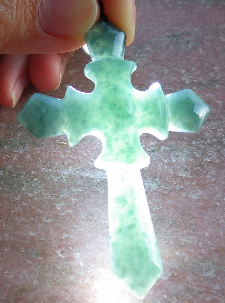 Certified Icy Green Burma 100% Natural A Jade jadeite Pendant Jesus Cross Necklace 十字架 650286 TN