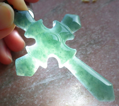 Certified Icy Green Burma 100% Natural A Jade jadeite Pendant Jesus Cross Necklace 十字架 650286 TN