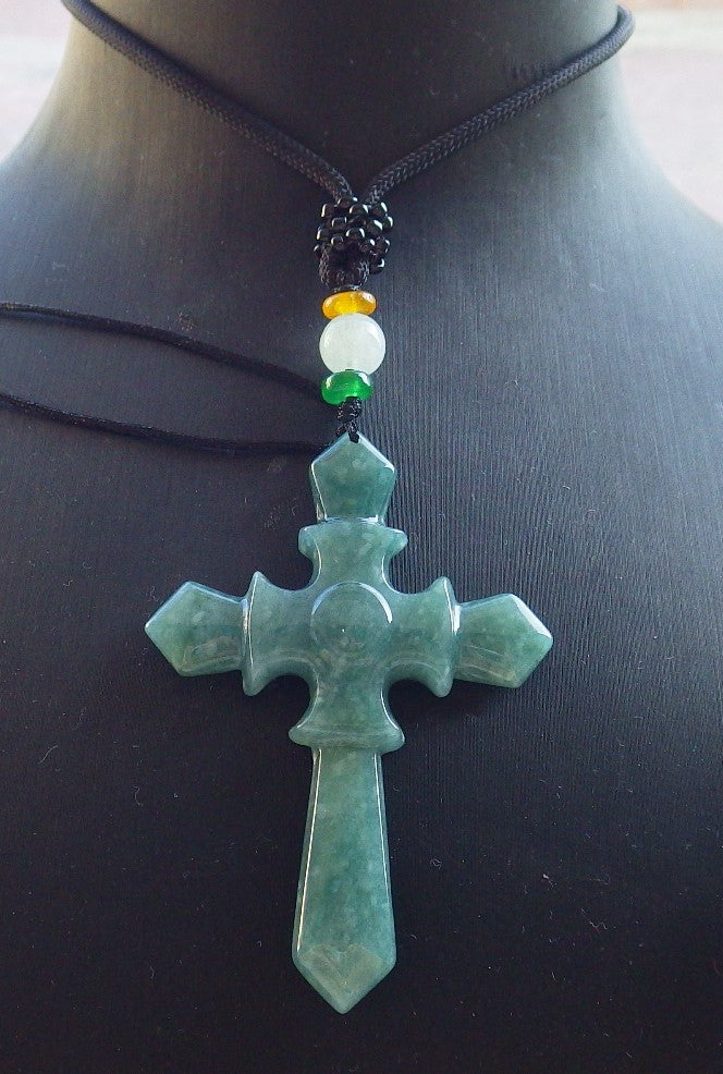 Certified Icy Green Burma 100% Natural A Jade jadeite Pendant Jesus Cross Necklace 十字架 650286 TN