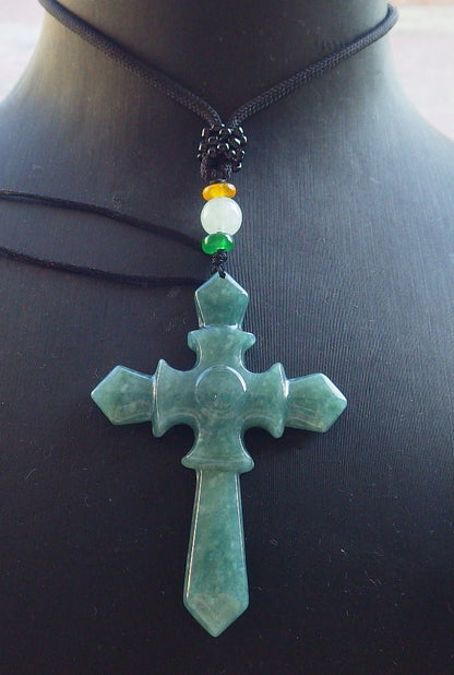 Certified Icy Green Burma 100% Natural A Jade jadeite Pendant Jesus Cross Necklace 十字架 650286 TN