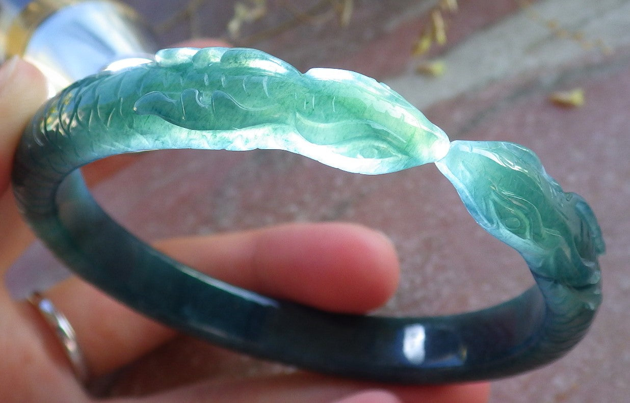 Certified Icy Green Burma 100% Natural A JADE Jadeite Snake Bangle Bracelet 61 mm 手镯 650300 TN