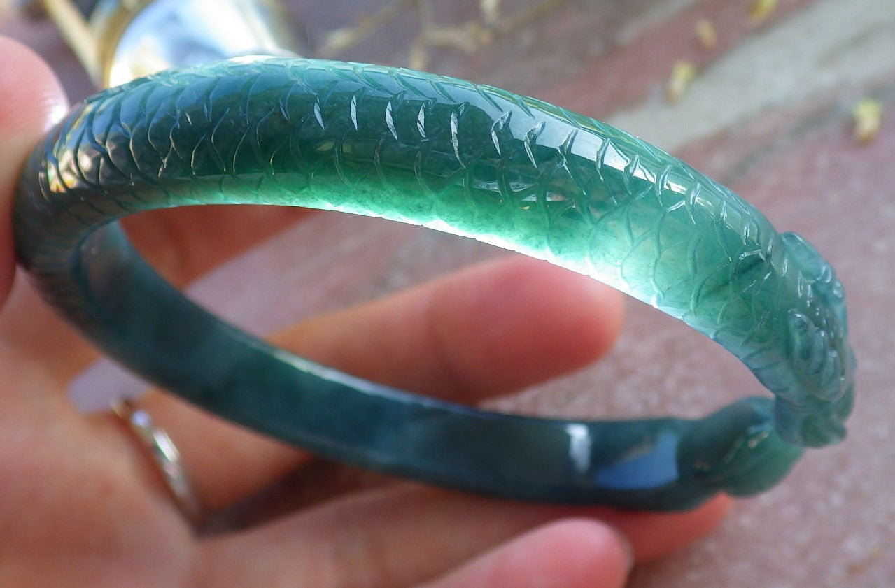 Certified Icy Green Burma 100% Natural A JADE Jadeite Snake Bangle Bracelet 61 mm 手镯 650300 TN