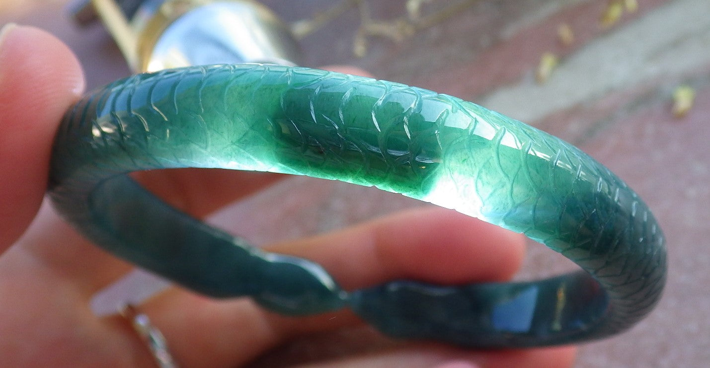 Certified Icy Green Burma 100% Natural A JADE Jadeite Snake Bangle Bracelet 61 mm 手镯 650300 TN