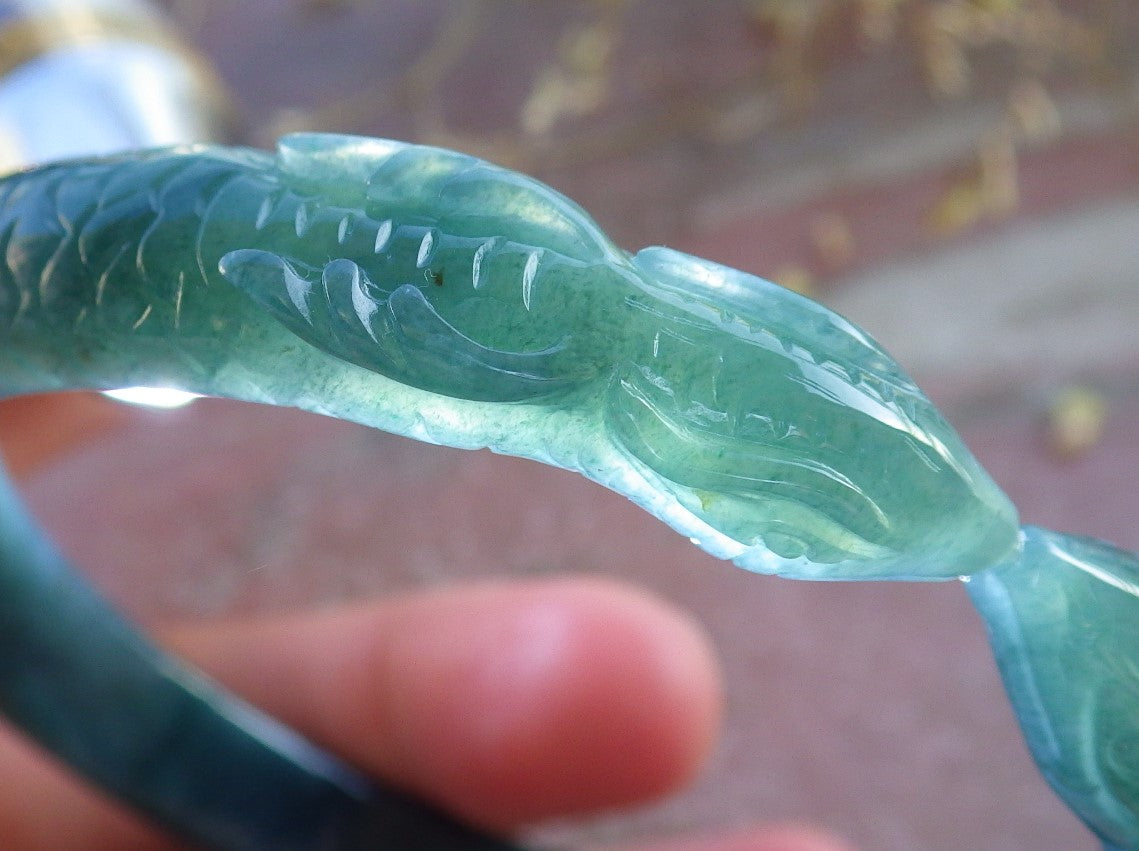 Certified Icy Green Burma 100% Natural A JADE Jadeite Snake Bangle Bracelet 61 mm 手镯 650300 TN