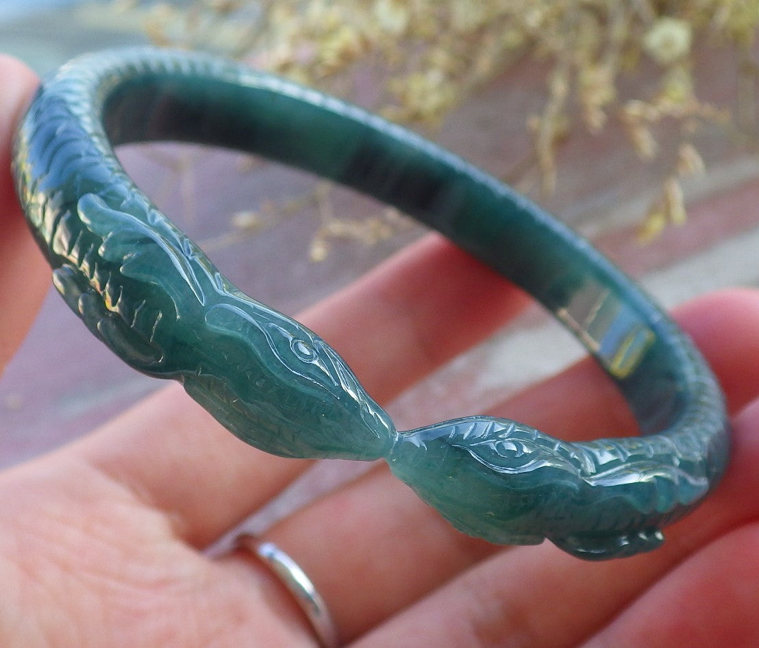 Certified Icy Green Burma 100% Natural A JADE Jadeite Snake Bangle Bracelet 61 mm 手镯 650300 TN