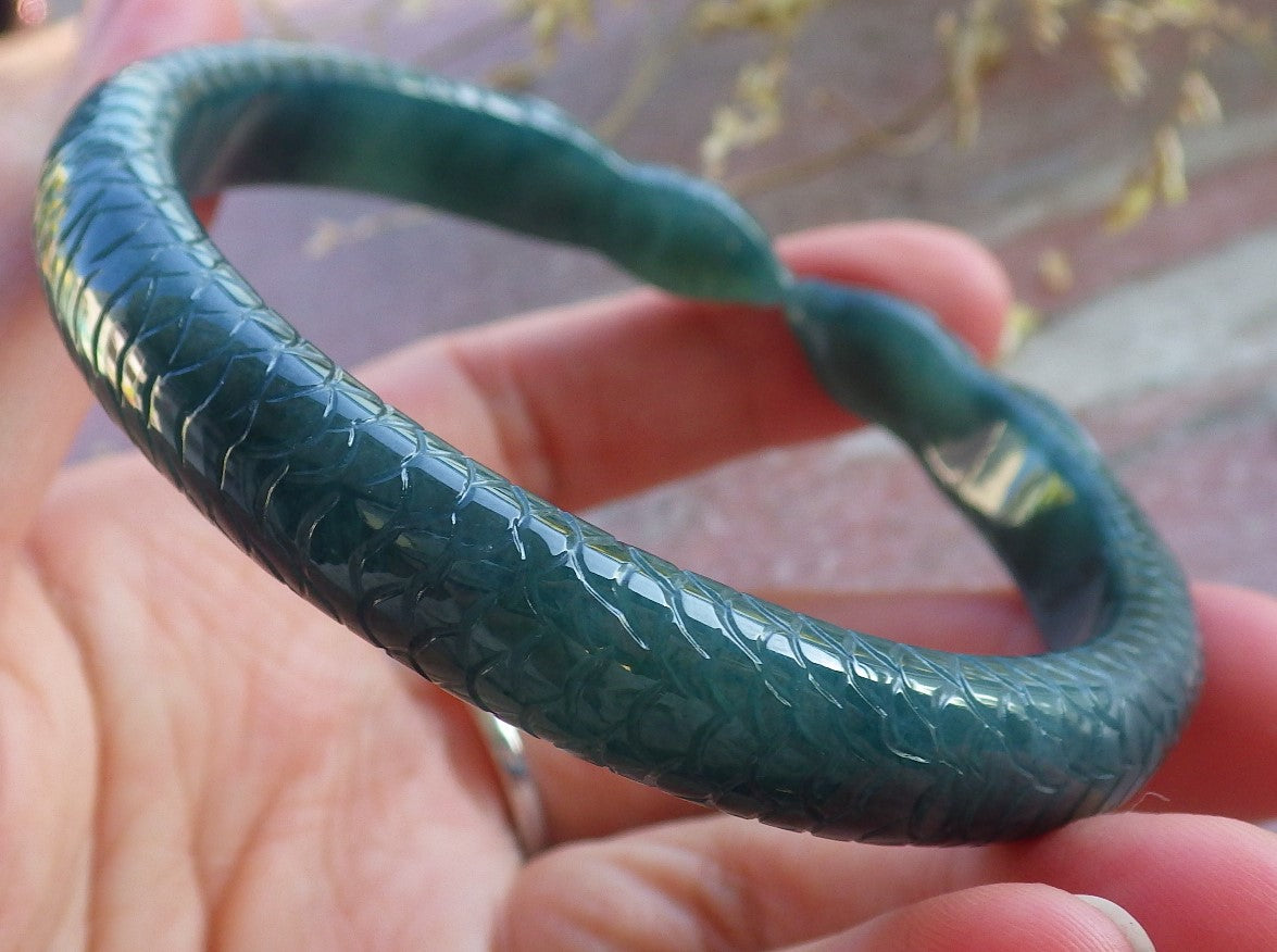 Certified Icy Green Burma 100% Natural A JADE Jadeite Snake Bangle Bracelet 61 mm 手镯 650300 TN