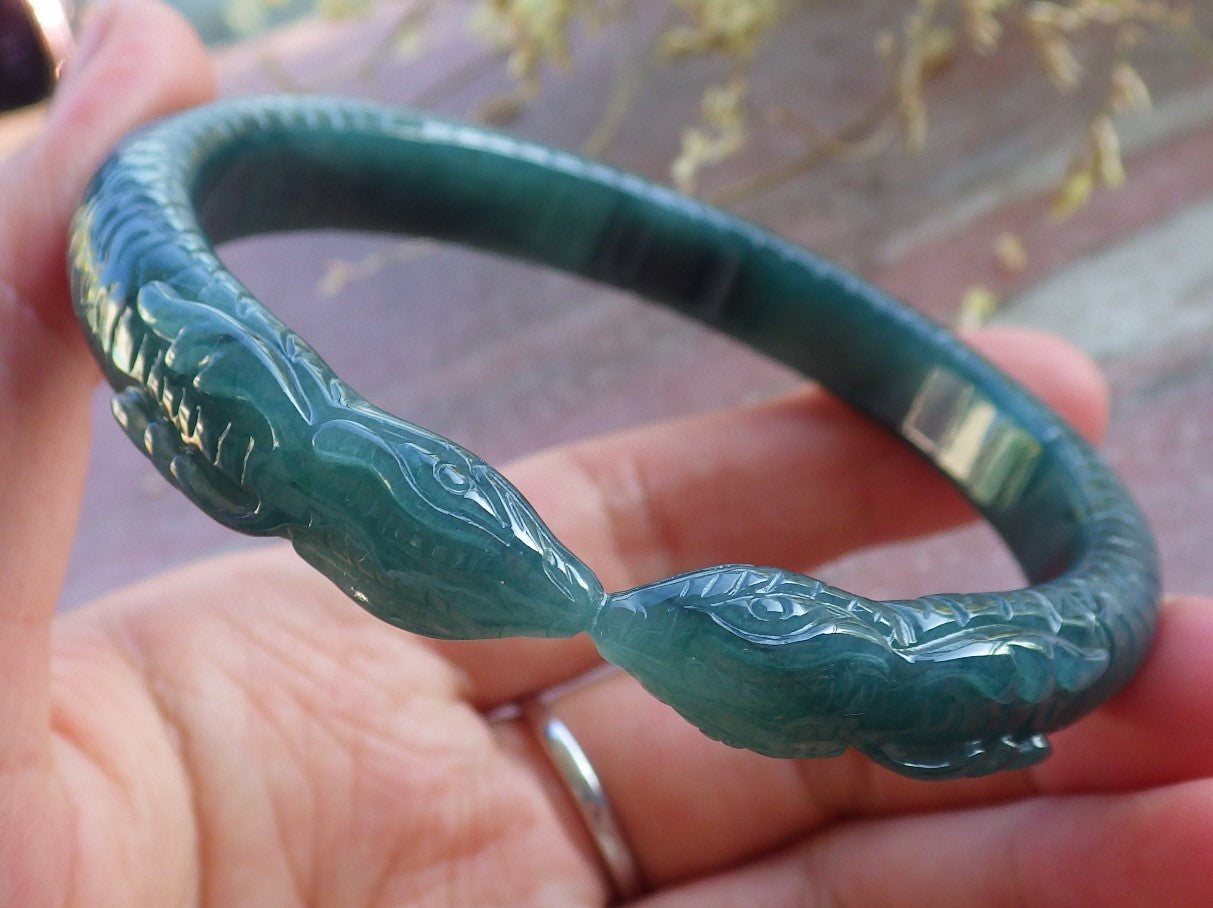 Certified Icy Green Burma 100% Natural A JADE Jadeite Snake Bangle Bracelet 61 mm 手镯 650300 TN