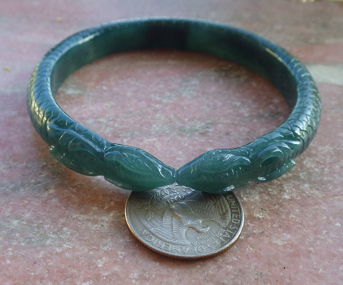 Certified Icy Green Burma 100% Natural A JADE Jadeite Snake Bangle Bracelet 61 mm 手镯 650300 TN