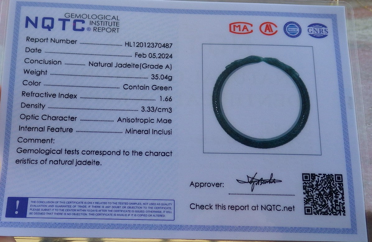 Certified Icy Green Burma 100% Natural A JADE Jadeite Snake Bangle Bracelet 61 mm 手镯 650300 TN