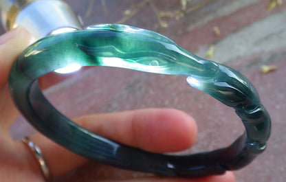 Certified Icy Green Burma 100% Natural A JADE Jadeite  Fox Bangle Bracelet 61 mm 手镯 650311 TN