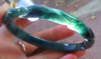 Certified Icy Green Burma 100% Natural A JADE Jadeite  Fox Bangle Bracelet 61 mm 手镯 650311 TN