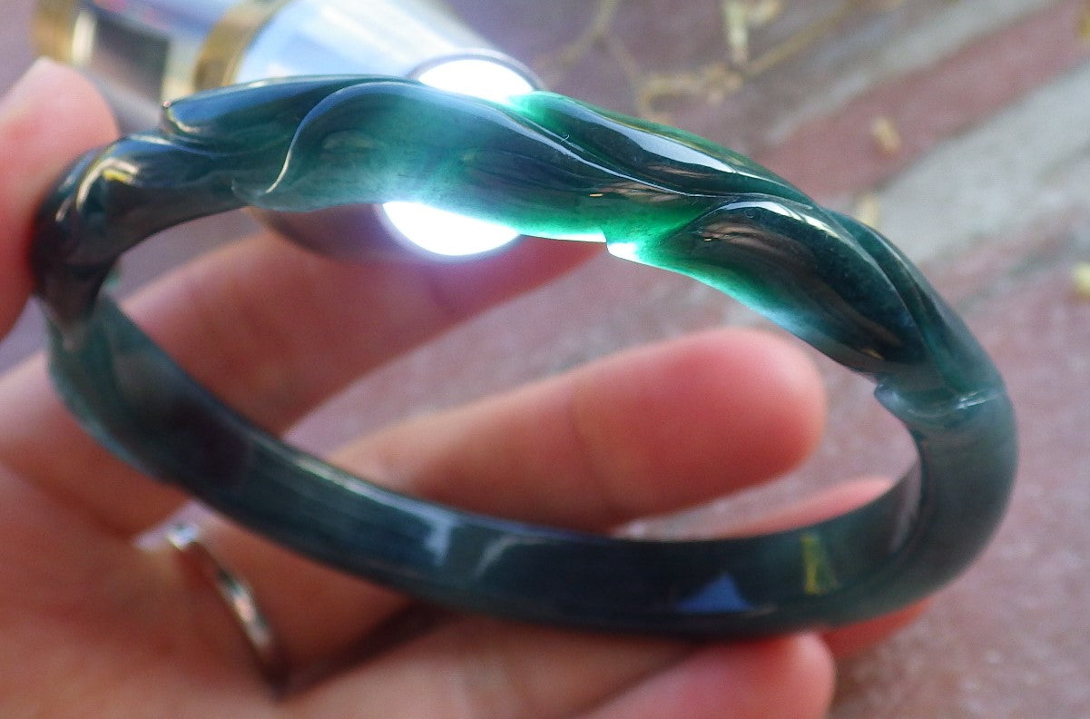 Certified Icy Green Burma 100% Natural A JADE Jadeite  Fox Bangle Bracelet 61 mm 手镯 650311 TN