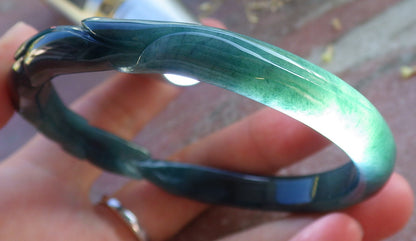 Certified Icy Green Burma 100% Natural A JADE Jadeite  Fox Bangle Bracelet 61 mm 手镯 650311 TN