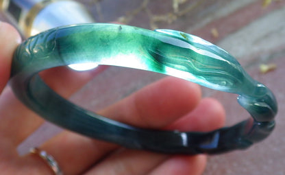 Certified Icy Green Burma 100% Natural A JADE Jadeite  Fox Bangle Bracelet 61 mm 手镯 650311 TN
