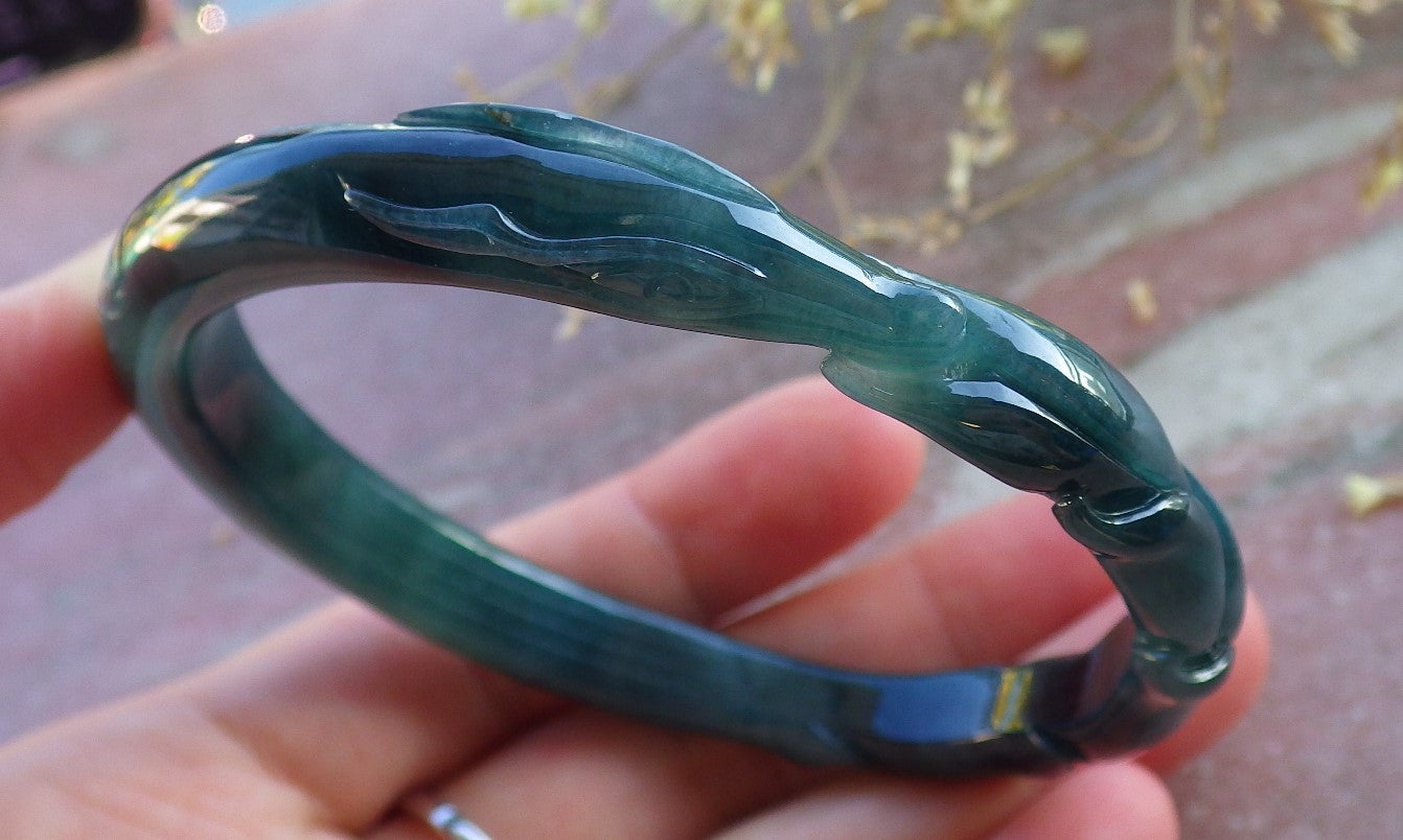 Certified Icy Green Burma 100% Natural A JADE Jadeite  Fox Bangle Bracelet 61 mm 手镯 650311 TN
