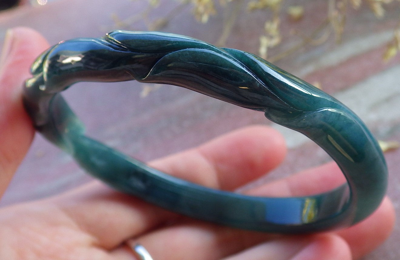 Certified Icy Green Burma 100% Natural A JADE Jadeite  Fox Bangle Bracelet 61 mm 手镯 650311 TN