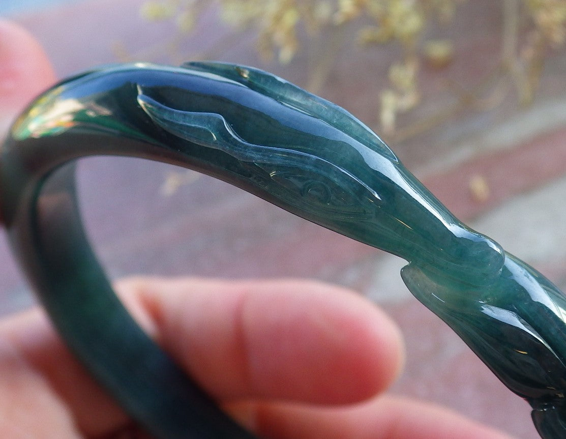 Certified Icy Green Burma 100% Natural A JADE Jadeite  Fox Bangle Bracelet 61 mm 手镯 650311 TN
