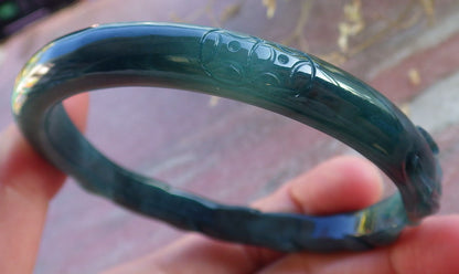 Certified Icy Green Burma 100% Natural A JADE Jadeite  Fox Bangle Bracelet 61 mm 手镯 650311 TN